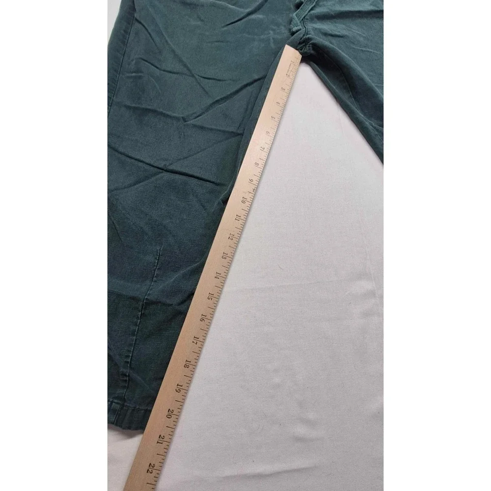 Zara women's green linen blend crop tapered drawstring casual pant sz. S pockets